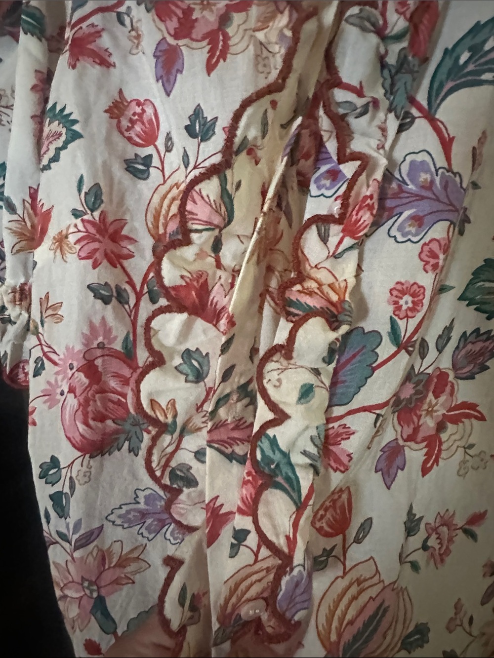 Sezane Cream Floral Ruffle Tie Blouse with Multicolor Blooms - Picture 3 of 3
